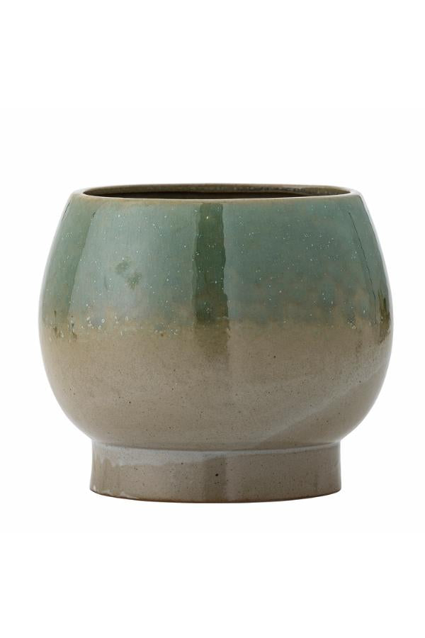 Bloomingville Imke Flowerpot w/Saucer, Green, Stoneware