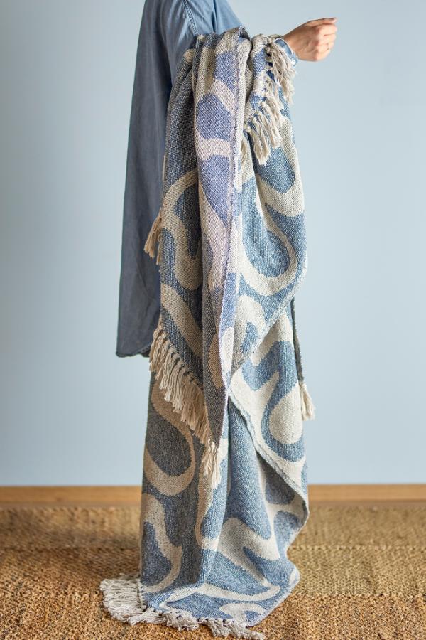 Bloomingville Salobre Throw, Blue, Recycled Cotton