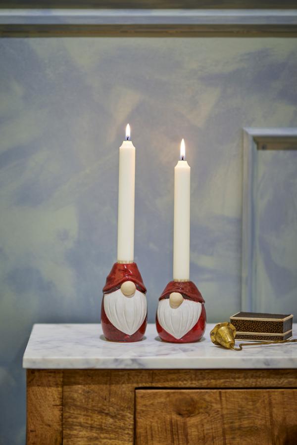 Bloomingville Lyda Candle Holder, Red, Stoneware