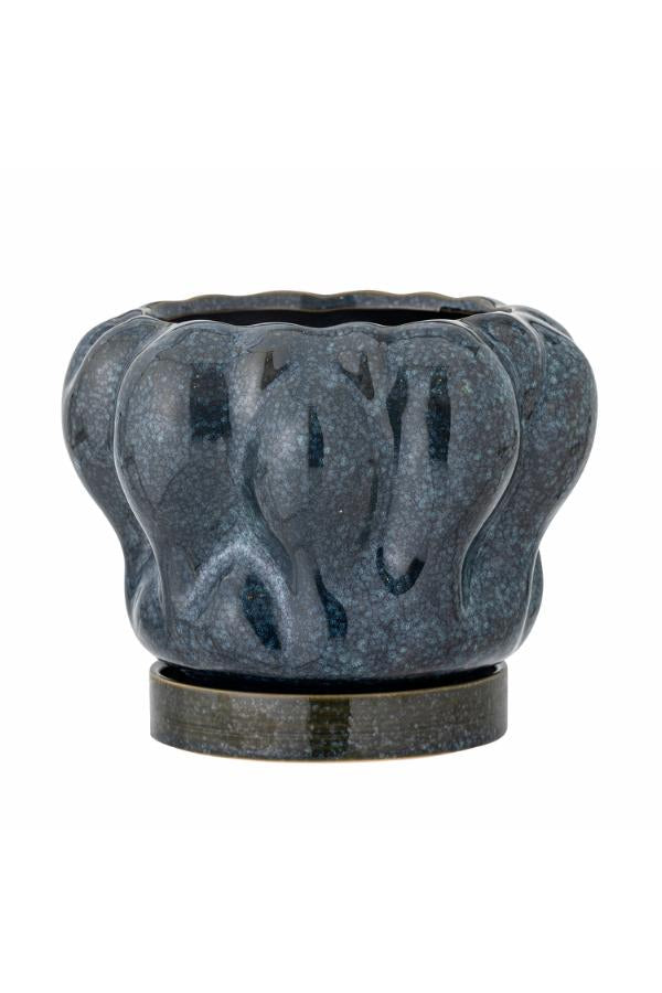 Bloomingville Hollis Flowerpot w/Saucer, Blue, Stoneware