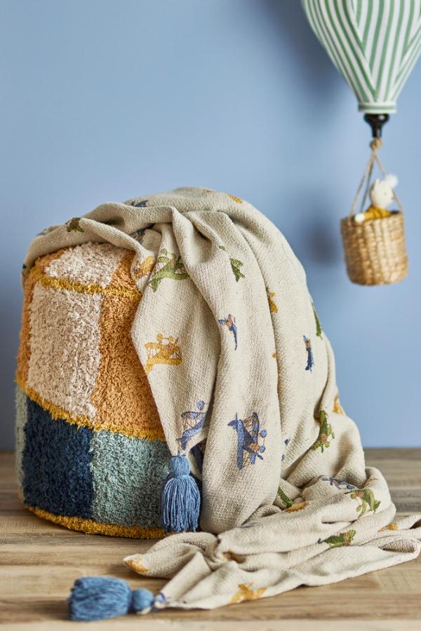 Bloomingville Mini Plane Throw, Nature, Recycled Cotton