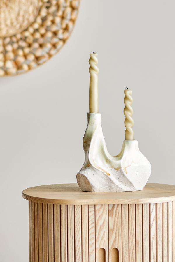 Bloomingville Wavy Candle Holder, White, Stoneware