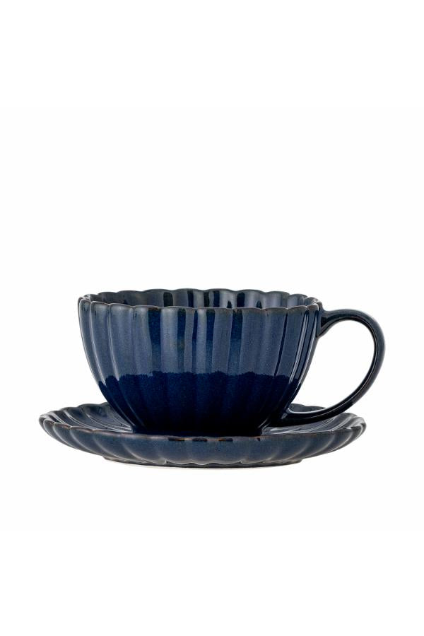 Bloomingville Latina Cup w/Saucer, Blue, Stoneware