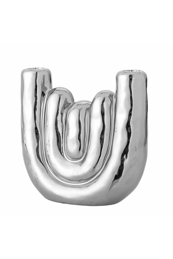 Bloomingville Shine Candle Holder, Silver, Stoneware