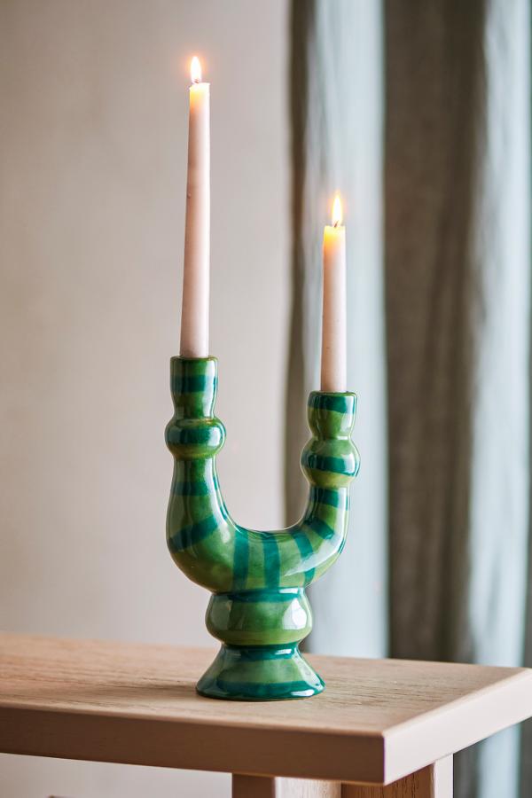 Bloomingville Salandy Candle Holder, Green, Stoneware