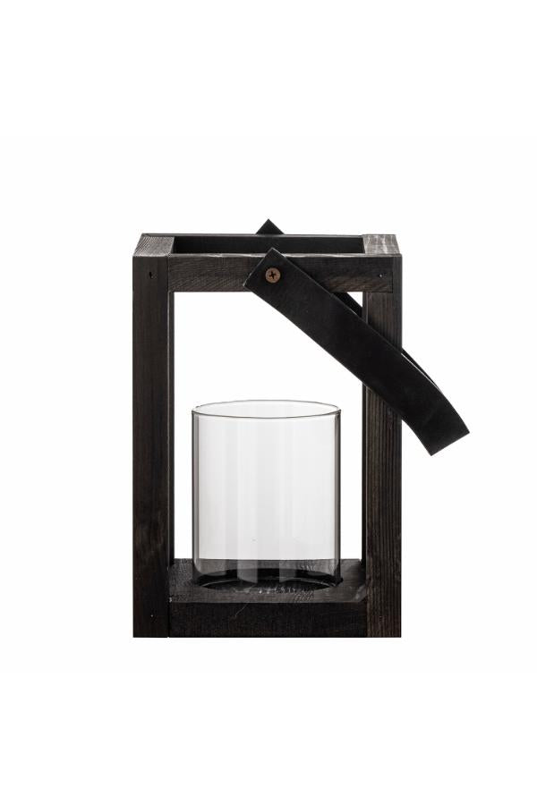 Bloomingville Lyra Lantern w/Glass, Black, Pine