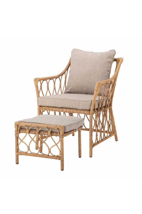 Bloomingville Belluce Lounge Chair with Stool, Nature, Polyrattan