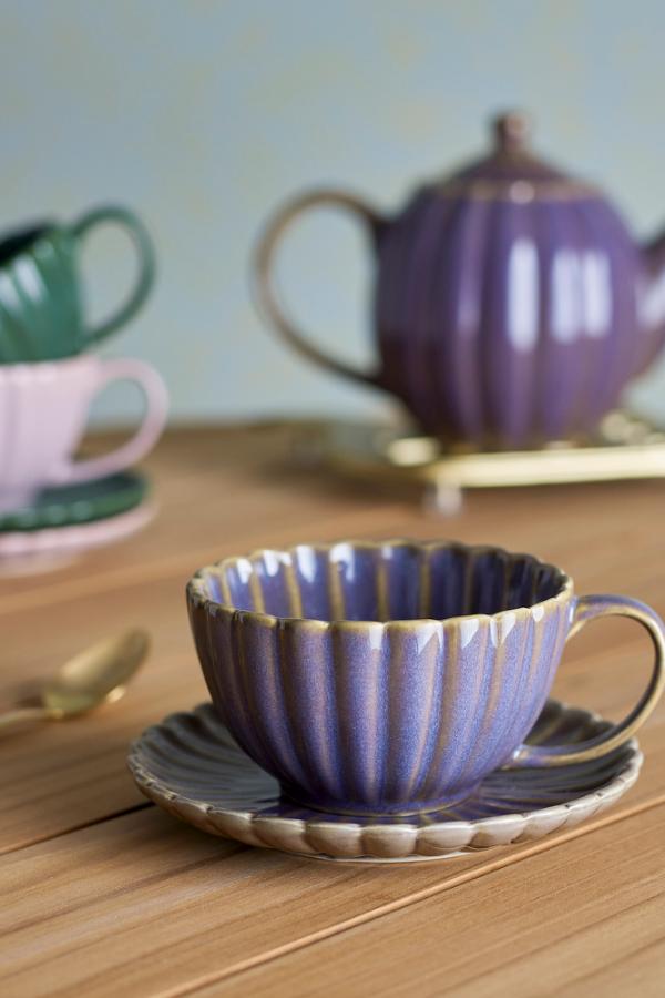 Bloomingville Latina Cup w/Saucer, Purple, Stoneware