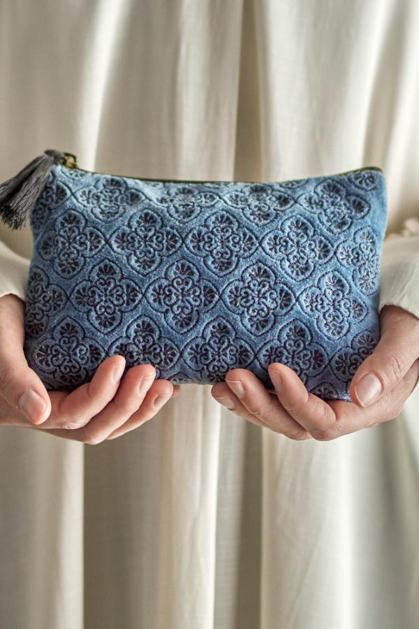 Bloomingville Sofina Cosmetic Bag, Blue, Cotton
