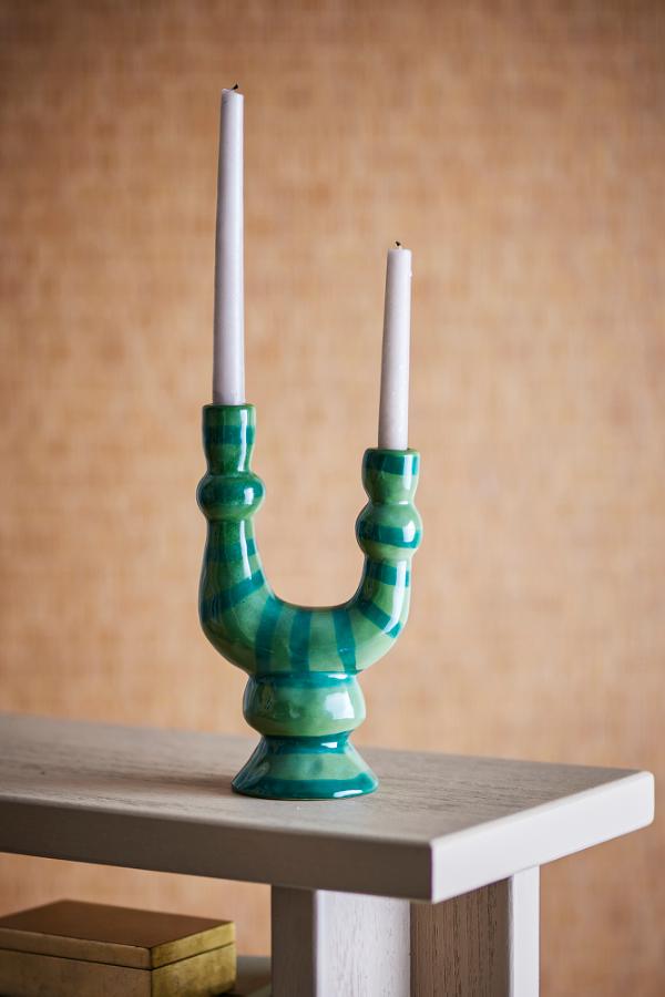 Bloomingville Salandy Candle Holder, Green, Stoneware