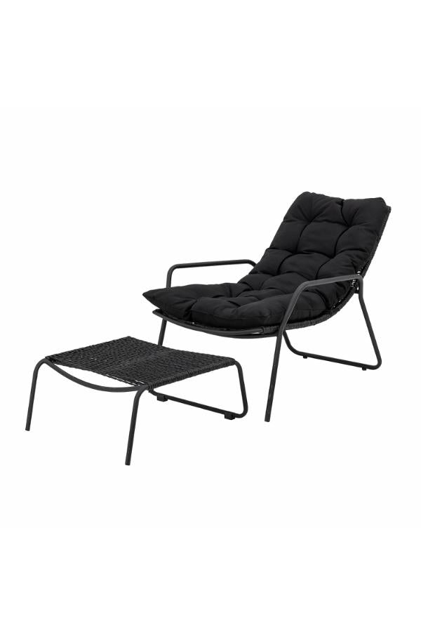 Bloomingville Boel Deck Chair with Stool, Black, Metal
