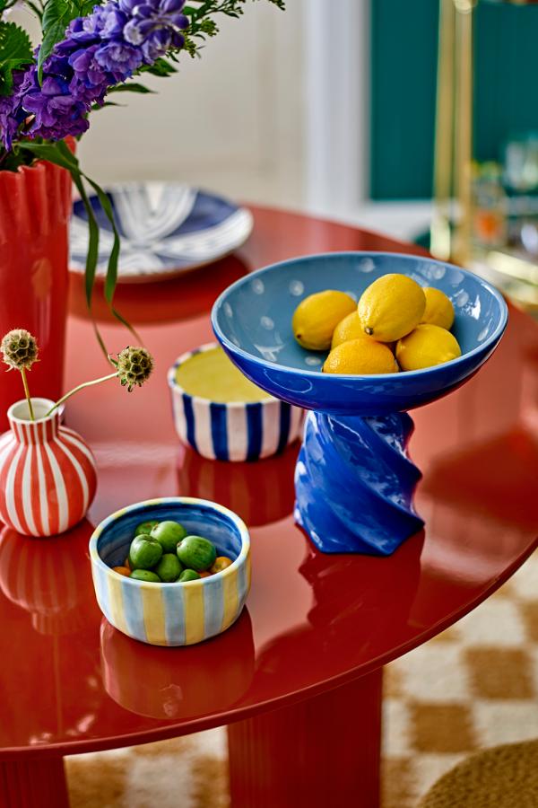 Bloomingville Riley Pedestal Bowl, Blue, Stoneware