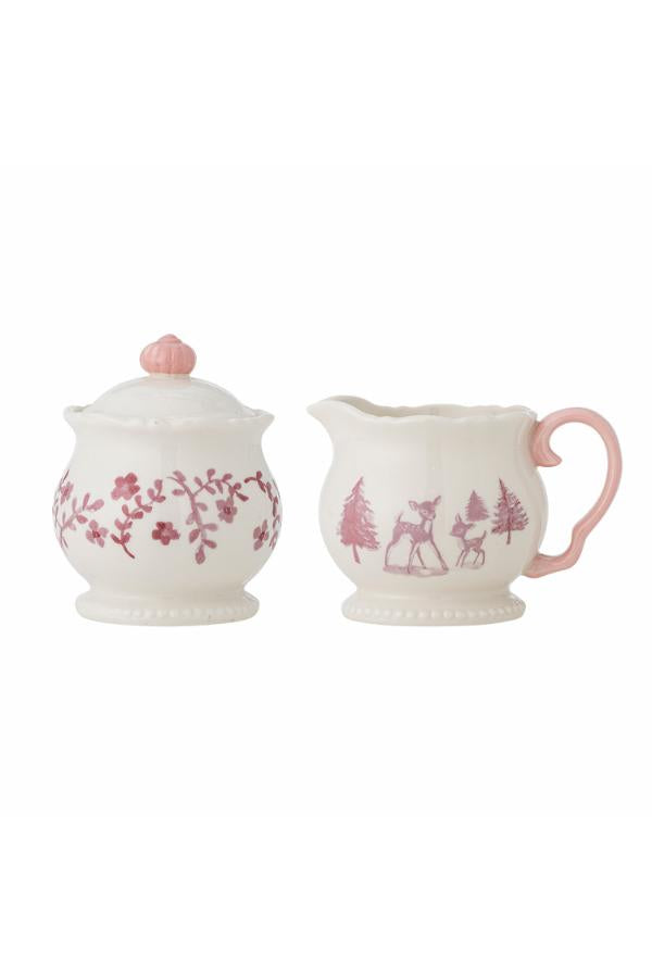 Bloomingville Wonderland Milk Jug & Sugar Bowl, Rose, Stoneware