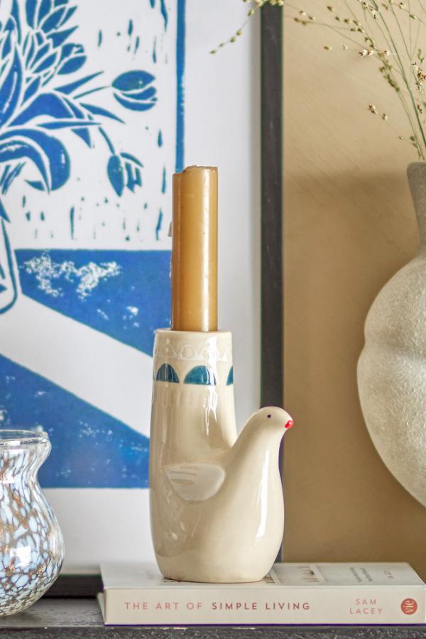Bloomingville Trudy Candle Holder, White, Stoneware