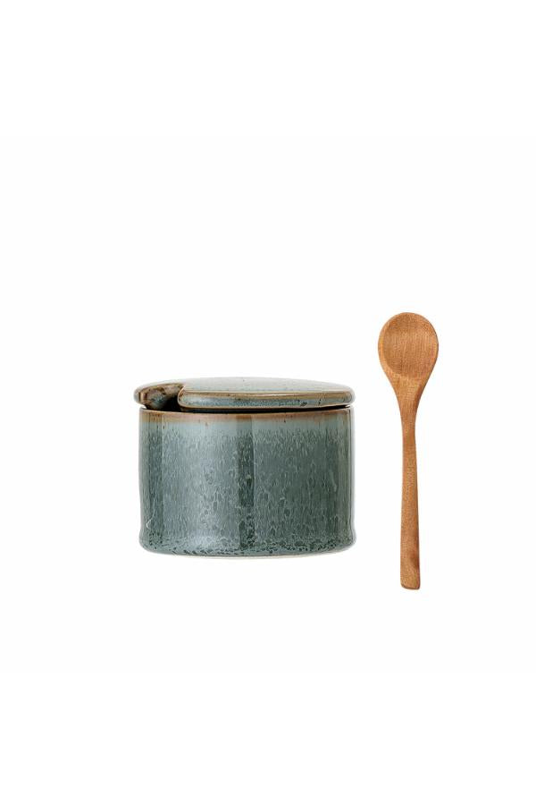 Bloomingville Pixie Jar w/Lid & Spoon, Green, Stoneware