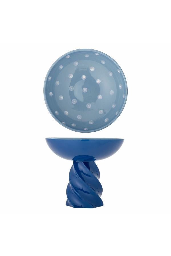 Bloomingville Riley Pedestal Bowl, Blue, Stoneware