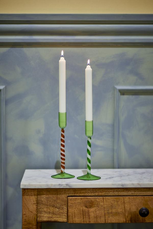 Bloomingville Swirlie Candle Holder, Green, Glass