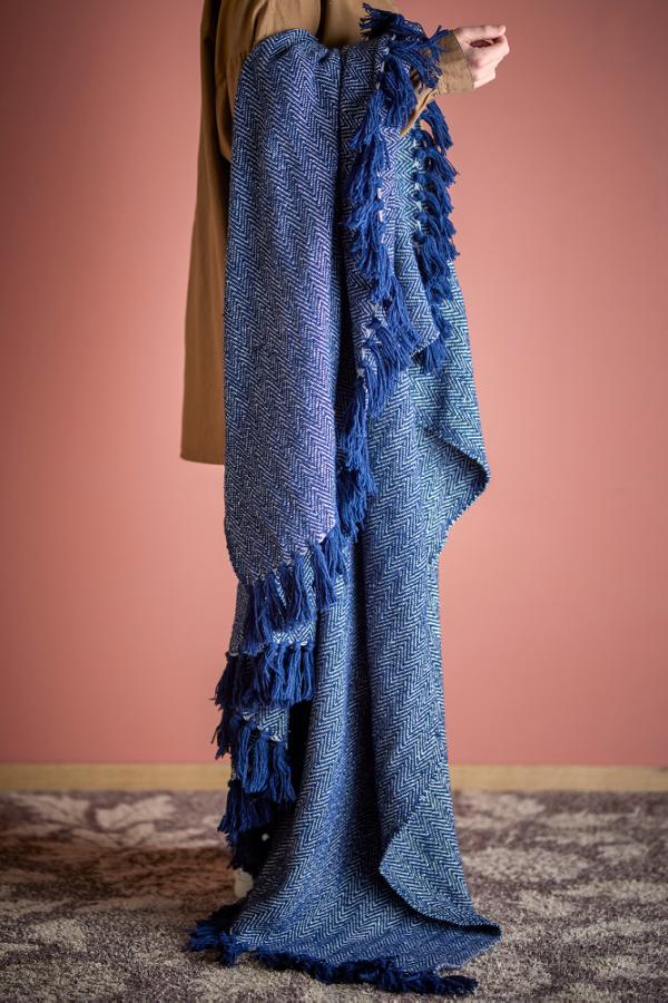 Creative Collection Herringbone Throw, Blue, Recycled Cotton