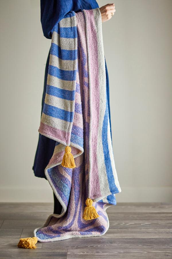 Bloomingville Arlie Throw, Blue, Recycled Cotton