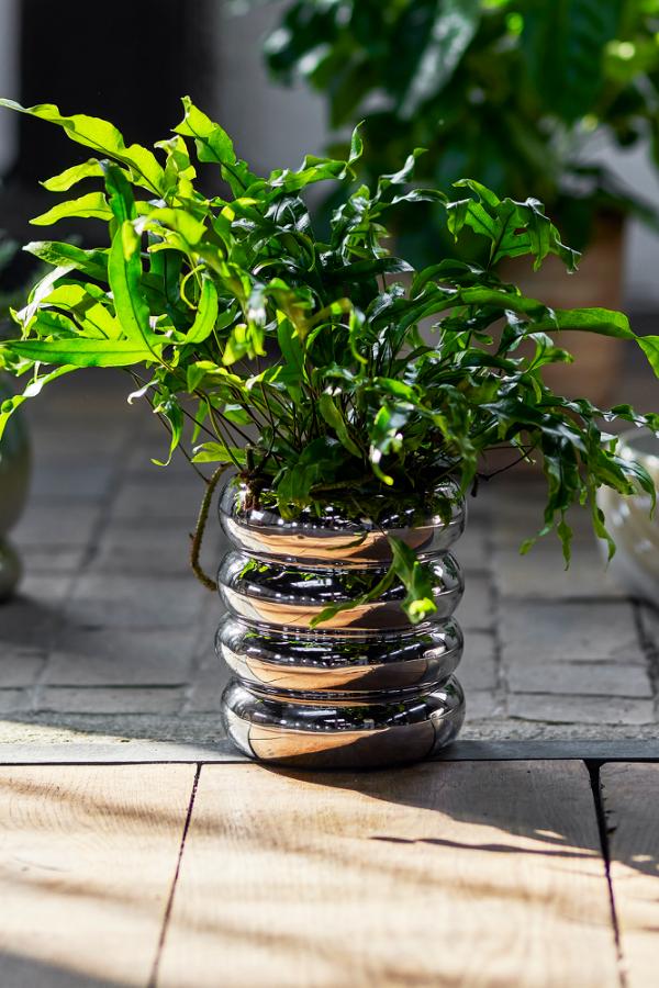 Bloomingville Shine Flowerpot w/Saucer, Silver, Stoneware