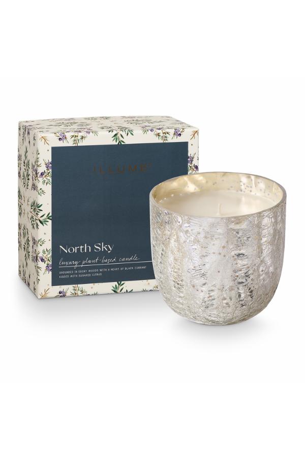 Illume North Sky Crackle Glass Candle, Silver,