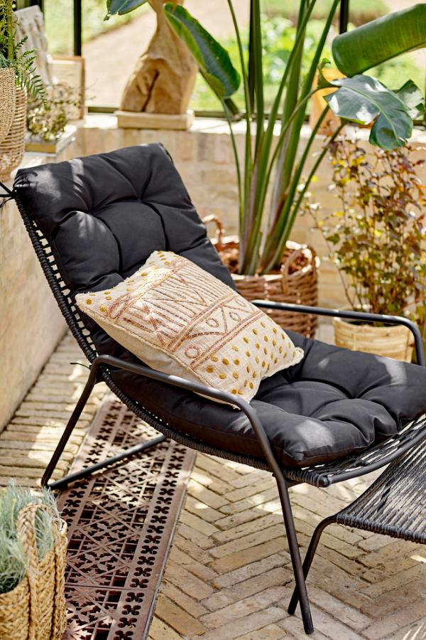 Bloomingville Boel Deck Chair with Stool, Black, Metal