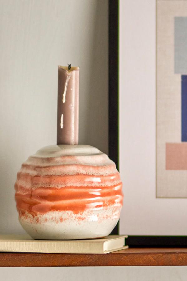 Bloomingville Paula Candle Holder, Orange, Stoneware