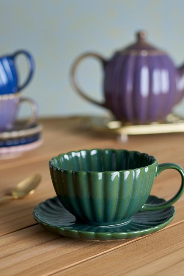 Bloomingville Latina Cup w/Saucer, Green, Stoneware