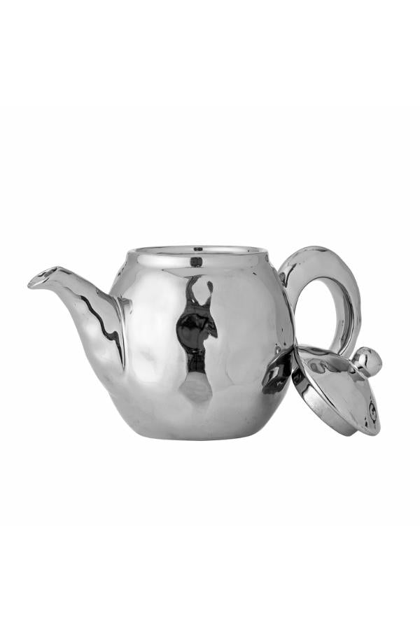 Bloomingville Shine Teapot w/Teastrainer, Silver, Stoneware