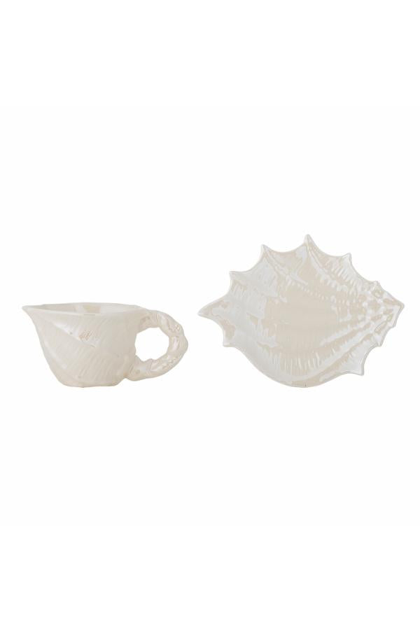 Bloomingville Shellie Cup w/Saucer, White, Stoneware
