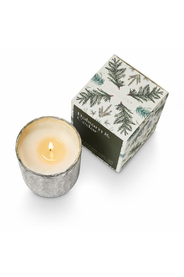 Illume Balsam & Cedar Crackle Glass Candle, Green,