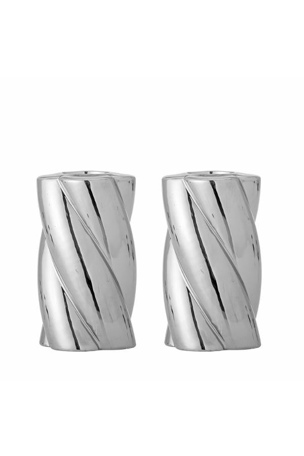 Bloomingville Silvia Candle Holder, Silver, Stoneware