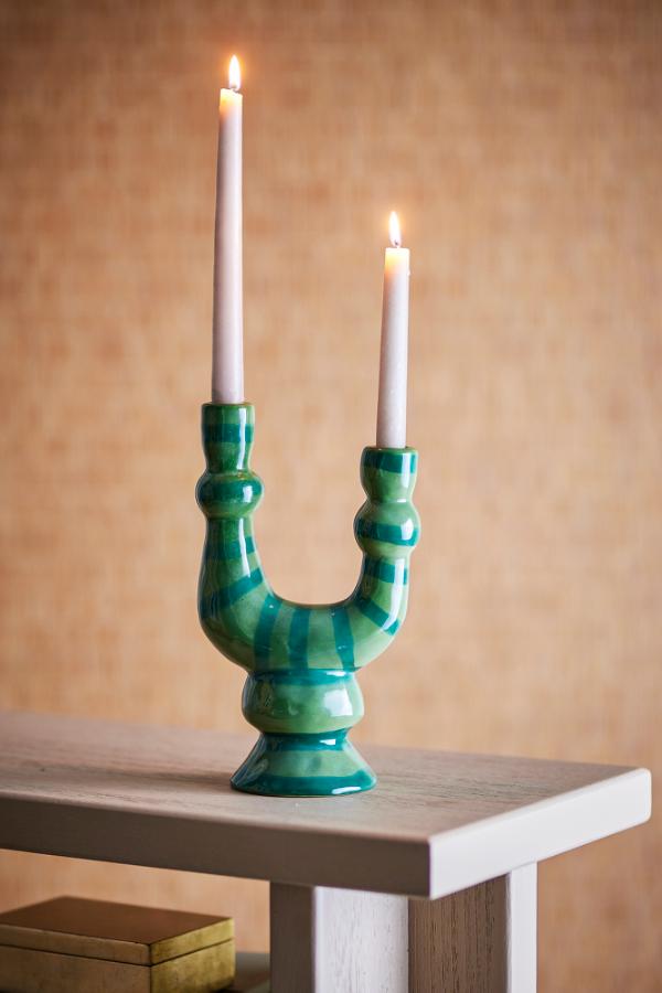 Bloomingville Salandy Candle Holder, Green, Stoneware
