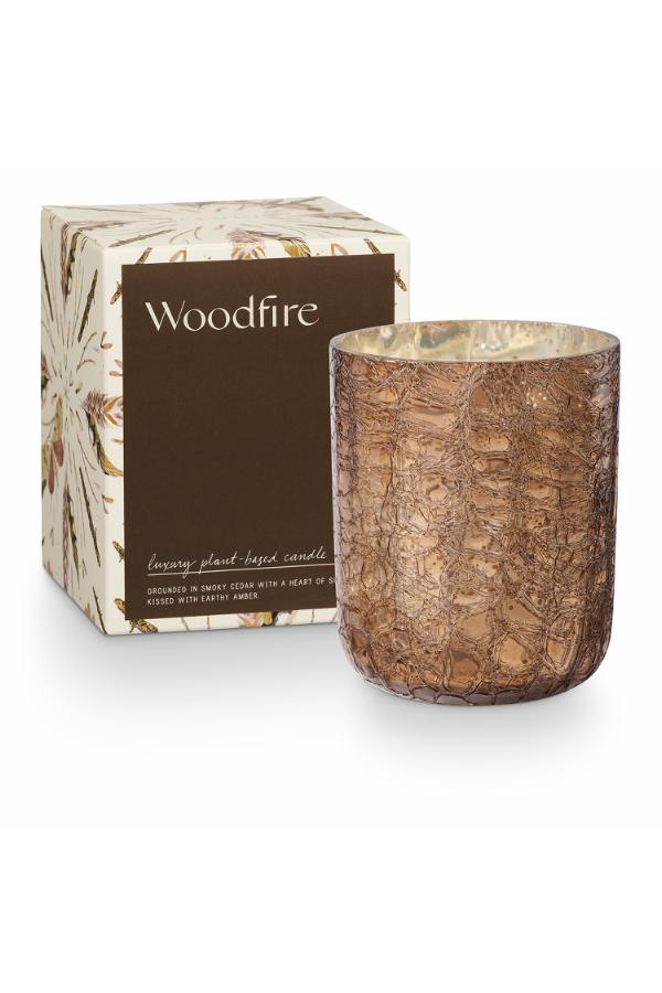 Illume Woodfire Crackle Glass Candle, Brown,