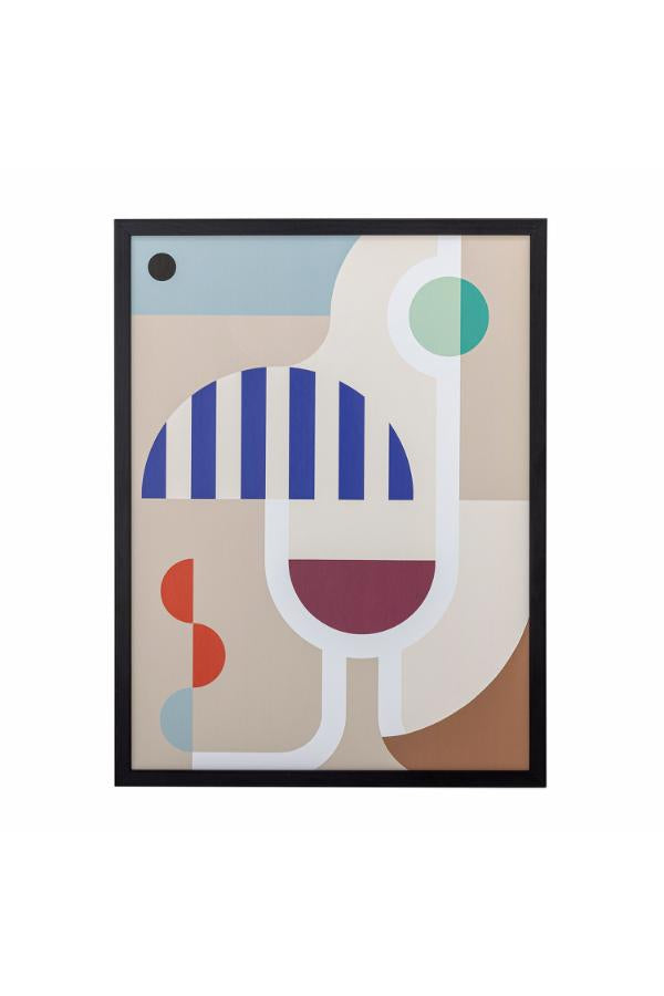 Bloomingville Wine Illustration w/ Frame, Multi, Pine