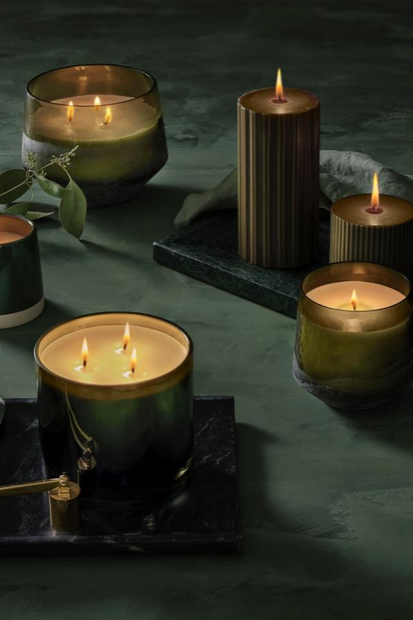 Illume Hinoki Sage Statement Glass Candle, Green,