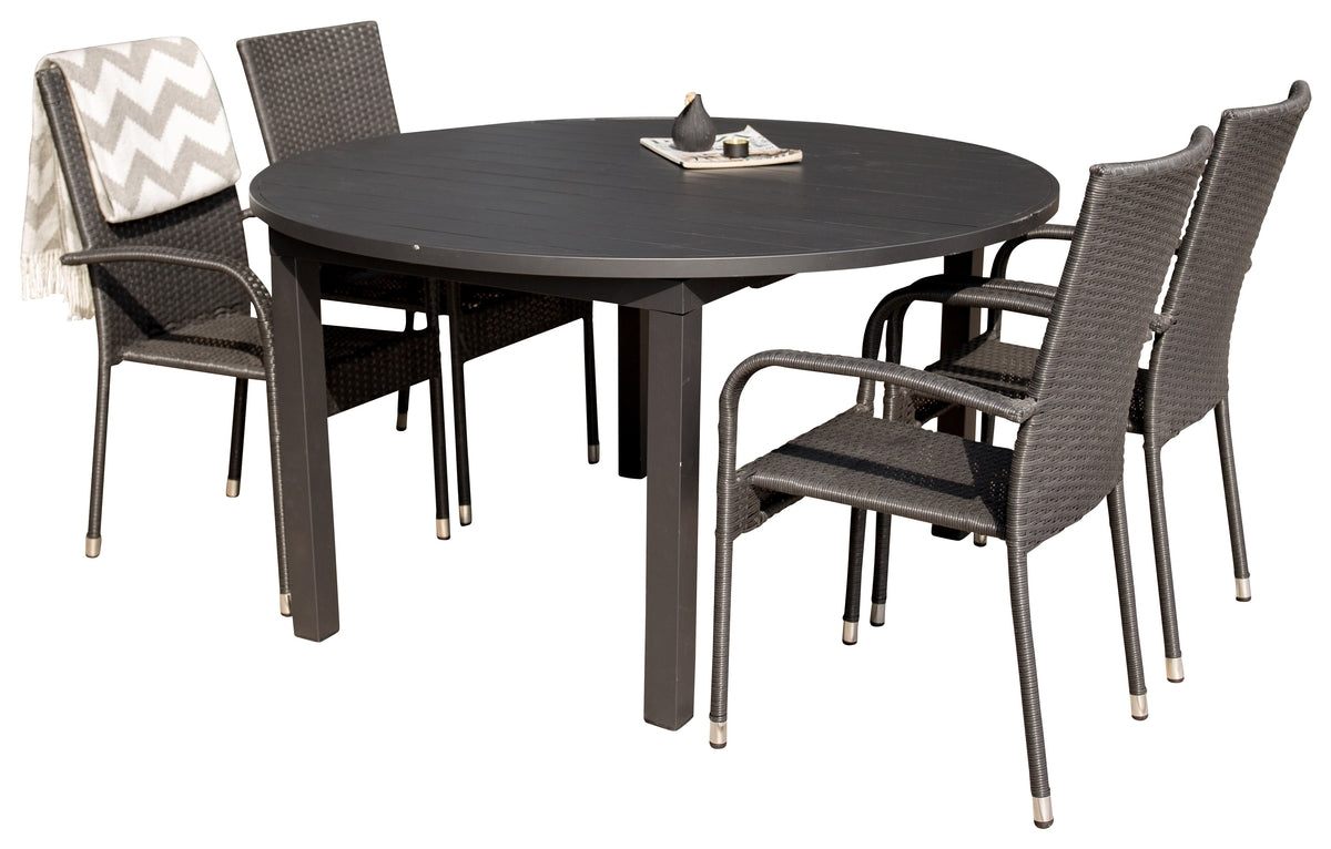 Venture Design Anna & Marbella Matstolar Svart + Matbord ⌀140