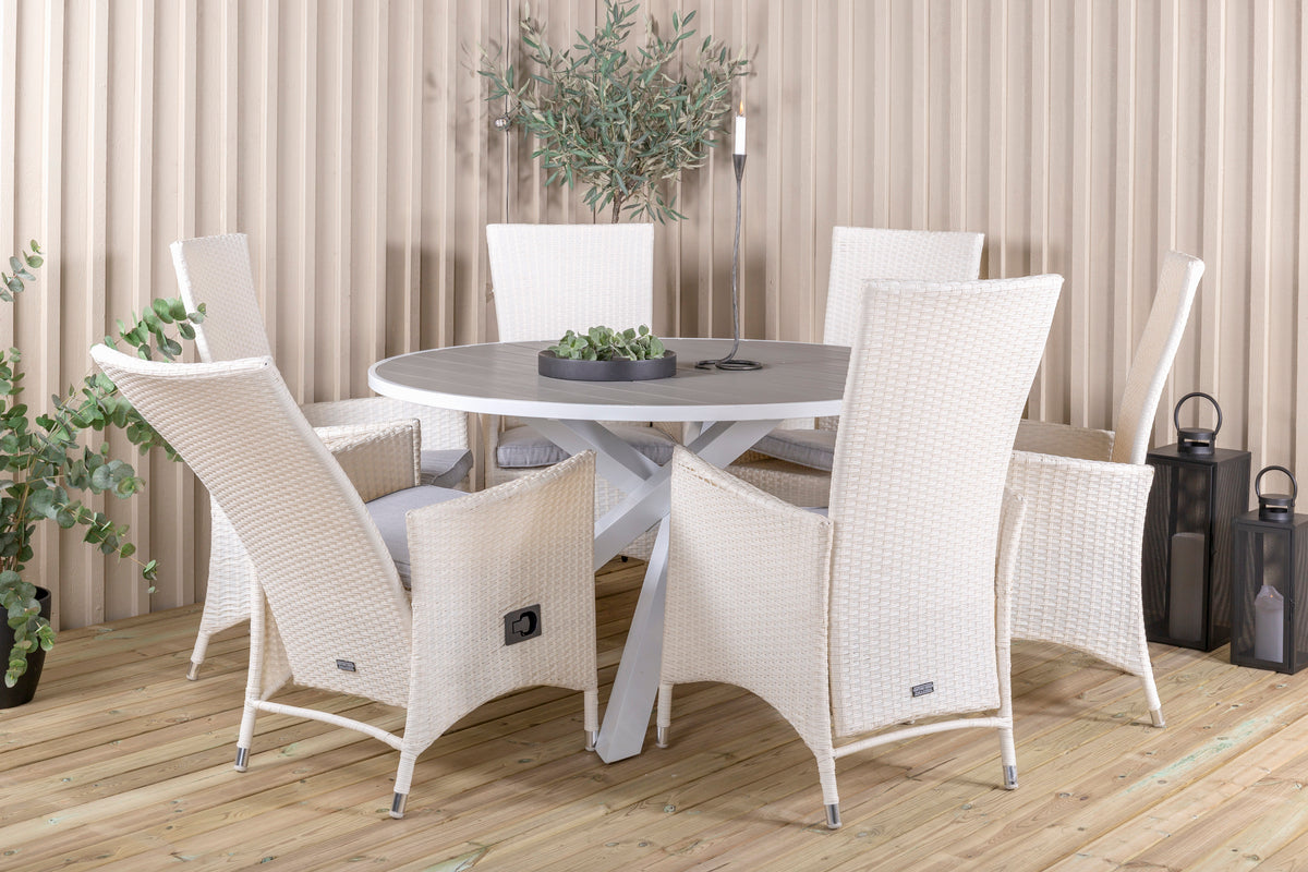 Venture Design Parma & Padova Runda Matbord ø140 Vit + Reclinerstolar Vit