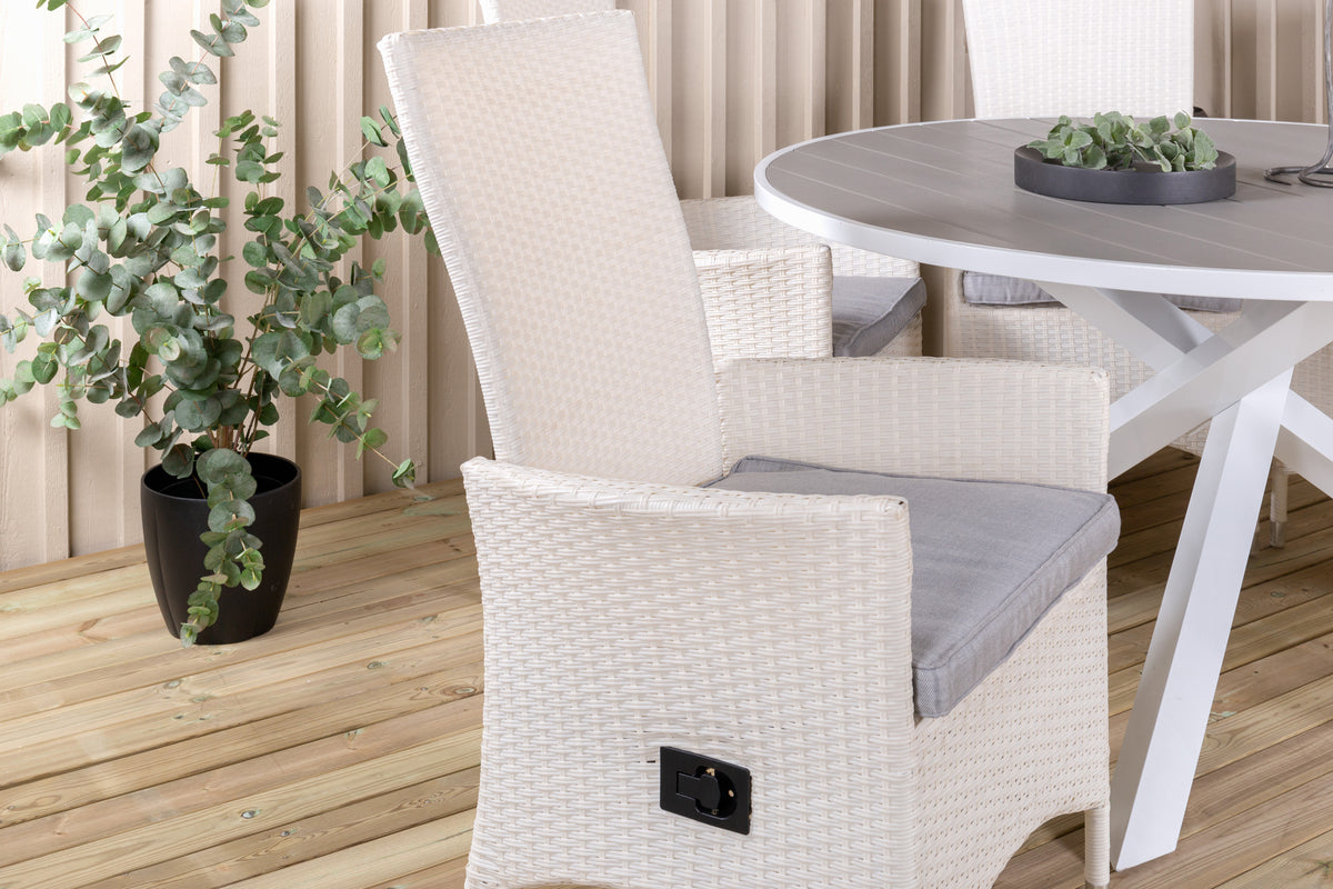 Venture Design Parma & Padova Runda Matbord ø140 Vit + Reclinerstolar Vit