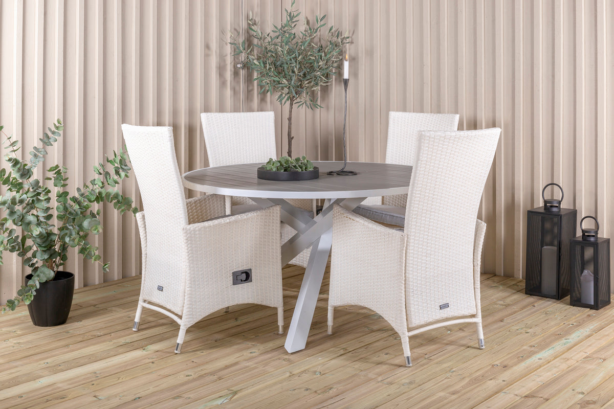 Venture Design Parma & Padova Matbord ⌀140 + Reclinerstolar Vit