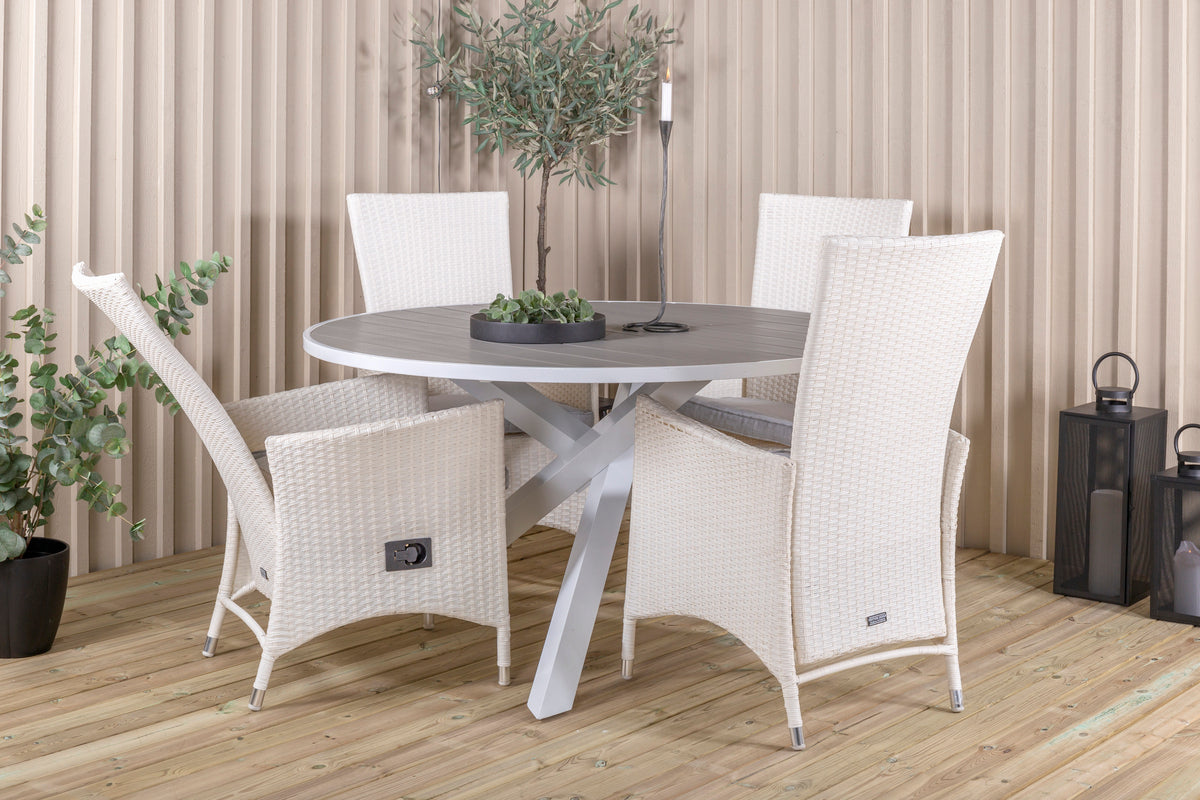 Venture Design Parma & Padova Matbord ⌀140 + Reclinerstolar Vit
