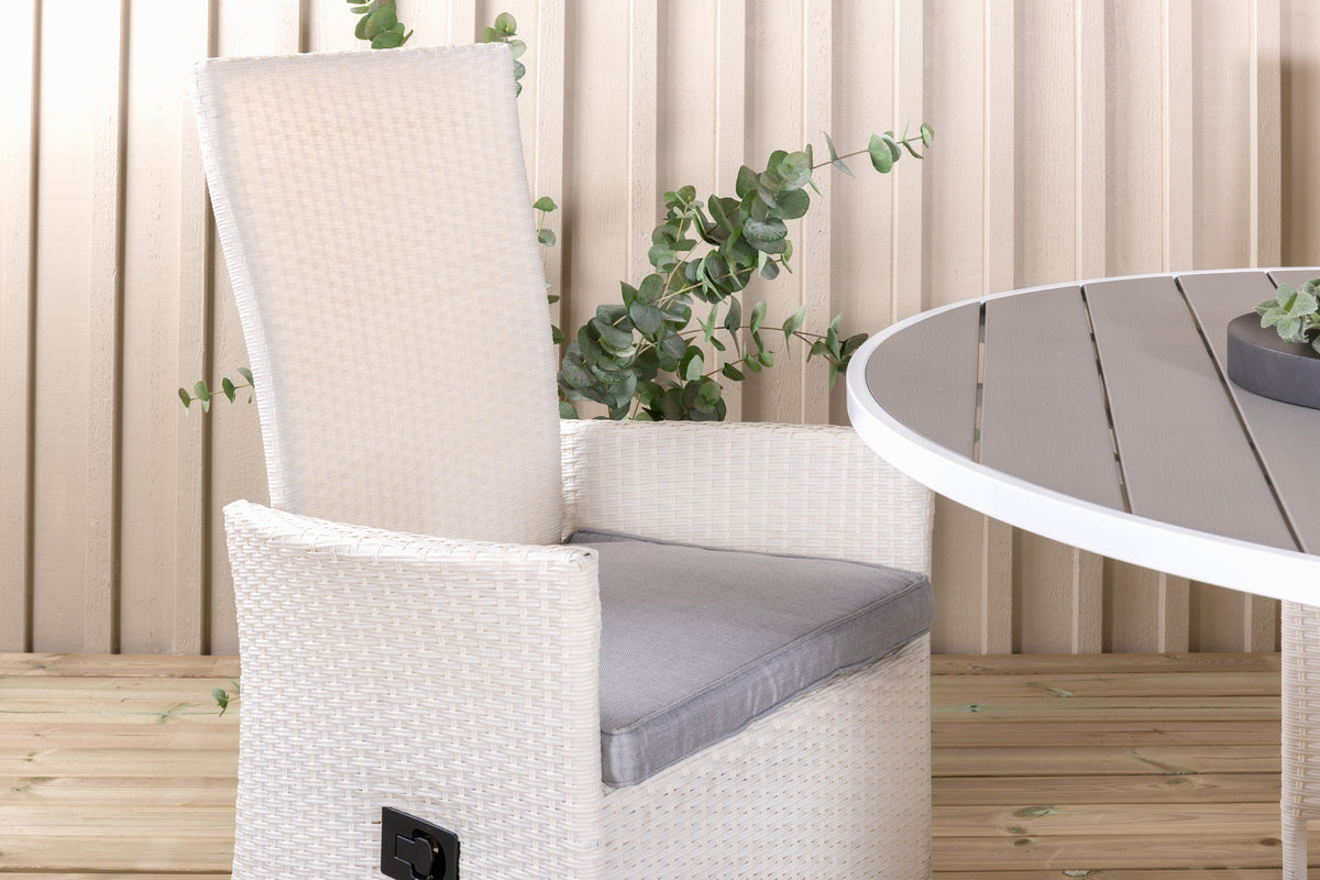 Venture Design Parma & Padova Matbord ⌀140 + Reclinerstolar Vit