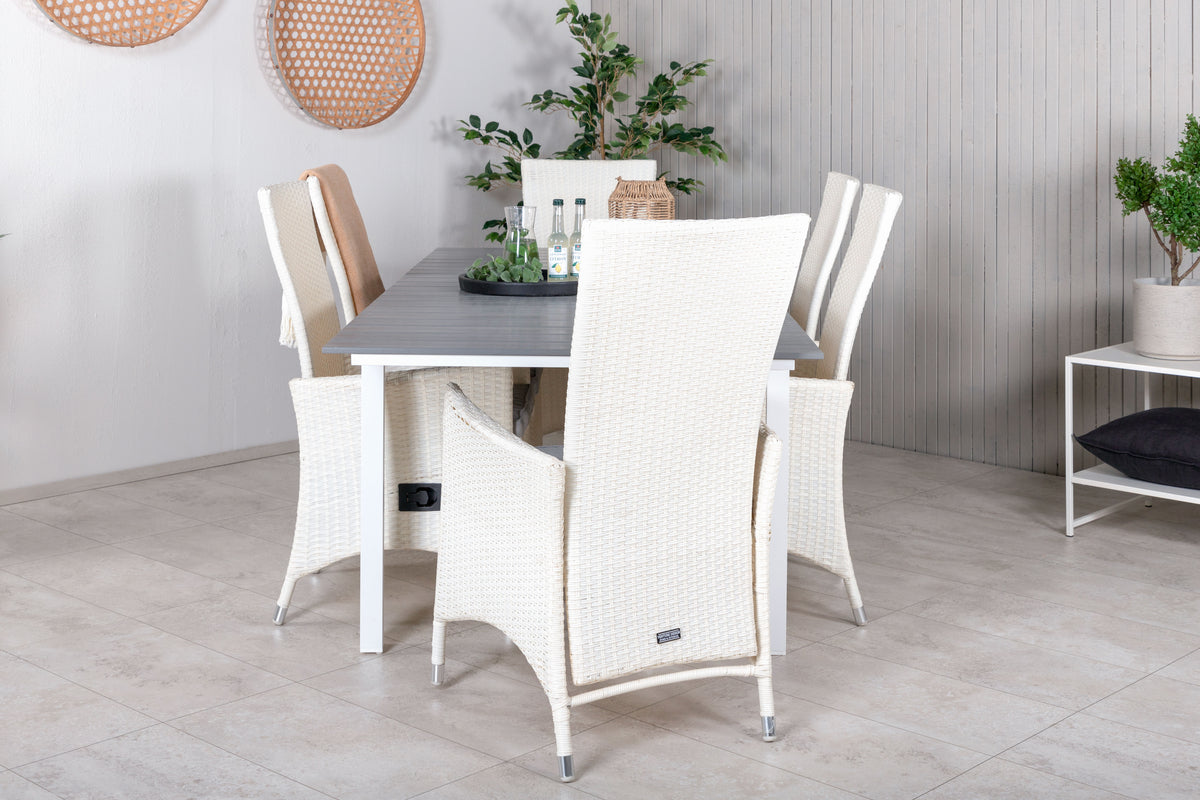 Venture Design Levels & Padova Rektangulära Matbord 160 x 100 Vit + Reclinerstolar 2-pack Vit