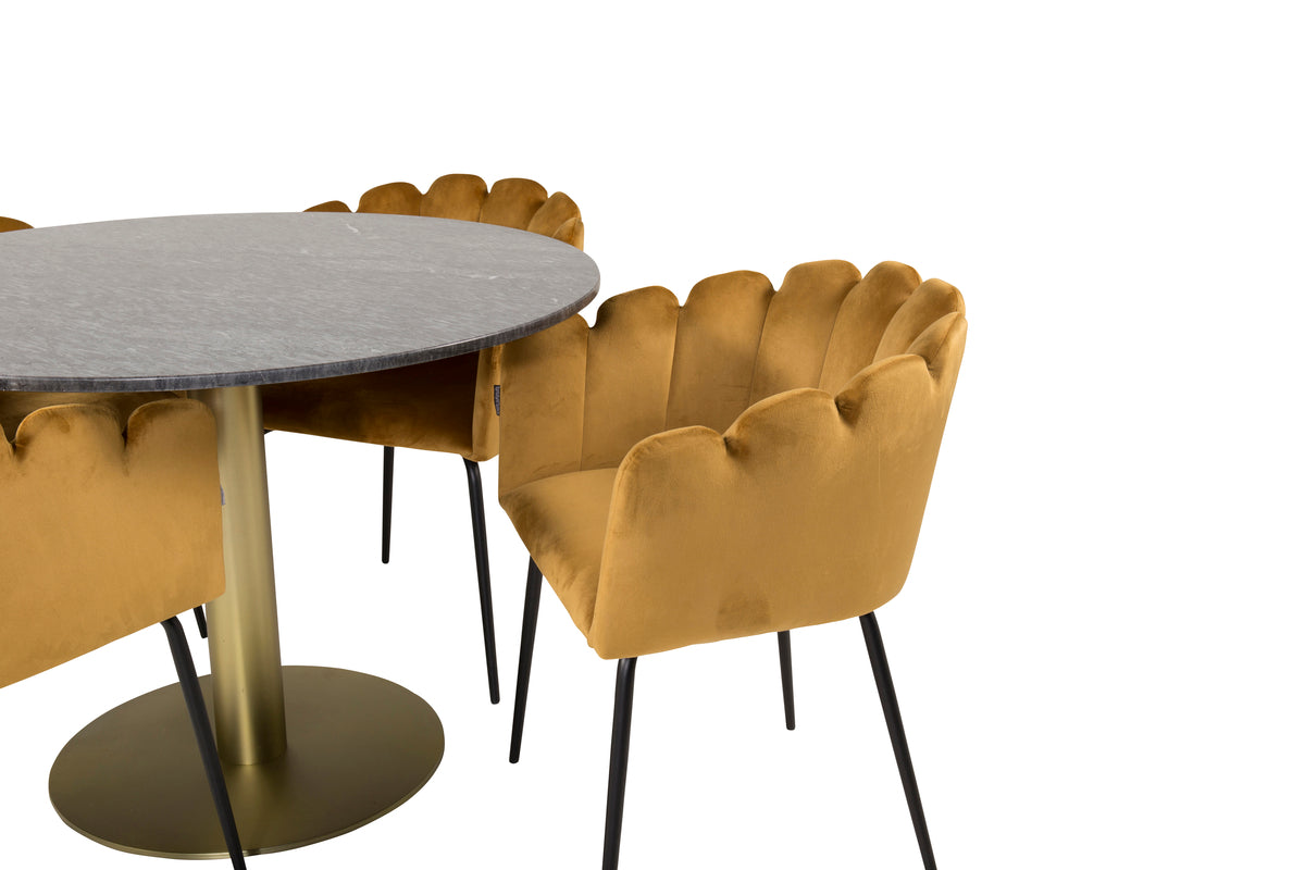 Venture Design Limhamn & Estelle Matstolar Gul + Runda Matbord ⌀106 Mörkgrå