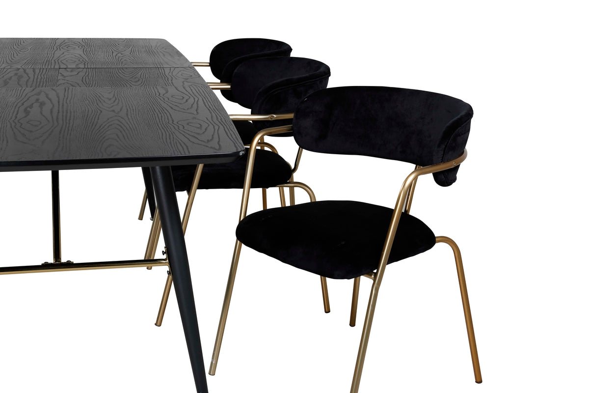 Venture Design Arrow & Gold Matstolar 2-pack Svart + Rektangulära Matbord 180 x 85 Svart