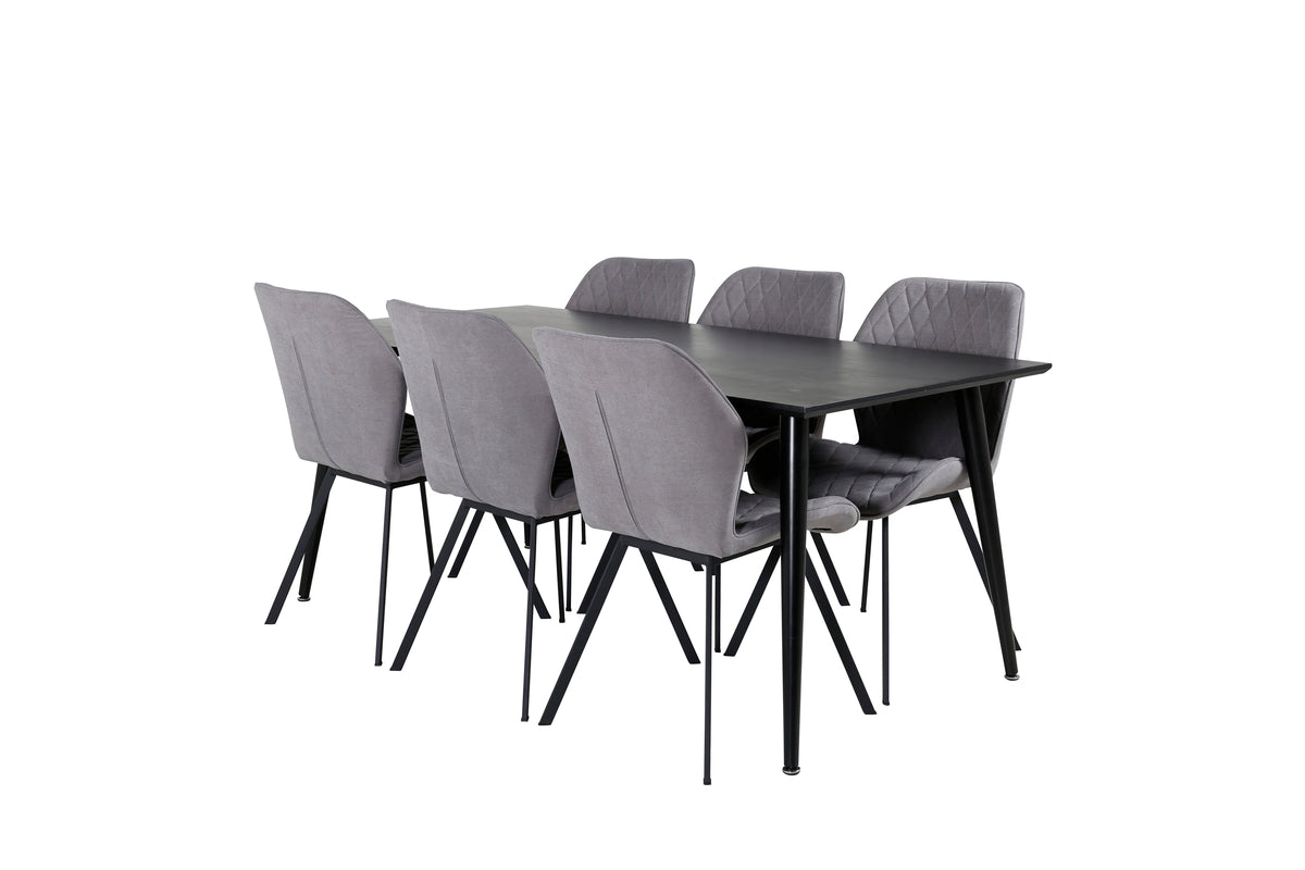 Venture Design Gemma & Dipp Matstolar 2-pack Grå + Rektangulära Matbord 180 x 90 Svart