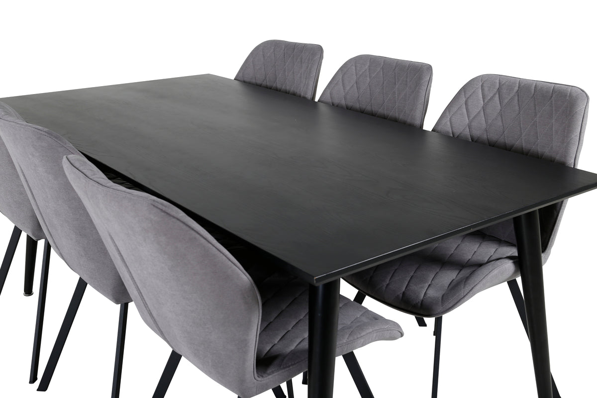 Venture Design Gemma & Dipp Matstolar 2-pack Grå + Rektangulära Matbord 180 x 90 Svart