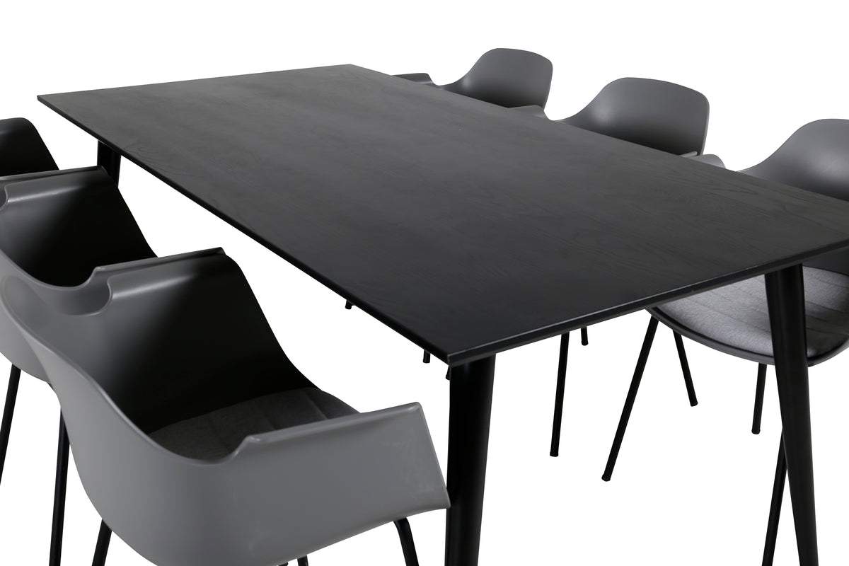 Venture Design Comfort & Dipp Matstolar 2-pack Grå + Rektangulära Matbord 180 x 90 Svart