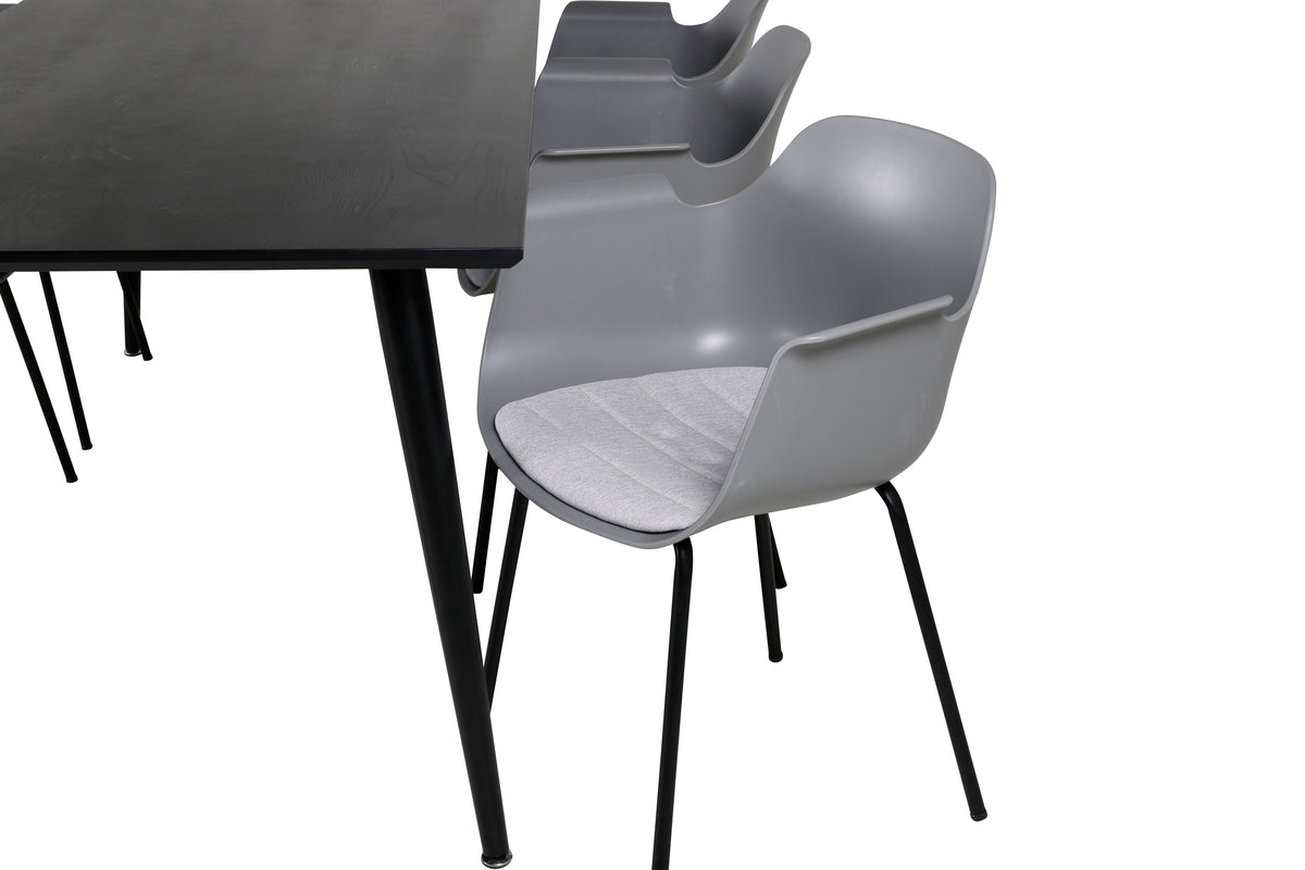 Venture Design Comfort & Dipp Matstolar 2-pack Grå + Rektangulära Matbord 180 x 90 Svart