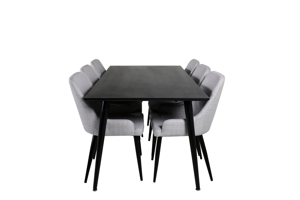 Venture Design Plaza & Dipp Matstolar 2-pack Grå + Rektangulära Matbord 180 x 90 Svart